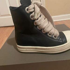 Rick Owens Black Leather High Tops With Chunky Laces